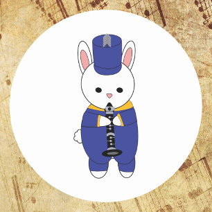 Clarinet Rabbit Marching Band Blue Yellow Gold Classic Round Sticker