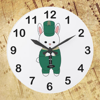 Clarinet Rabbit Marching Band Green Gold Large Clock