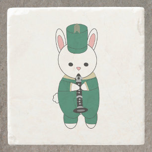 Clarinet Rabbit Marching Band Green Gold Stone Coaster