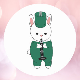 Clarinet Rabbit Marching Band Green White Classic Round Sticker