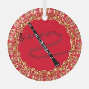 Clarinet, red and gold glass tree decoration