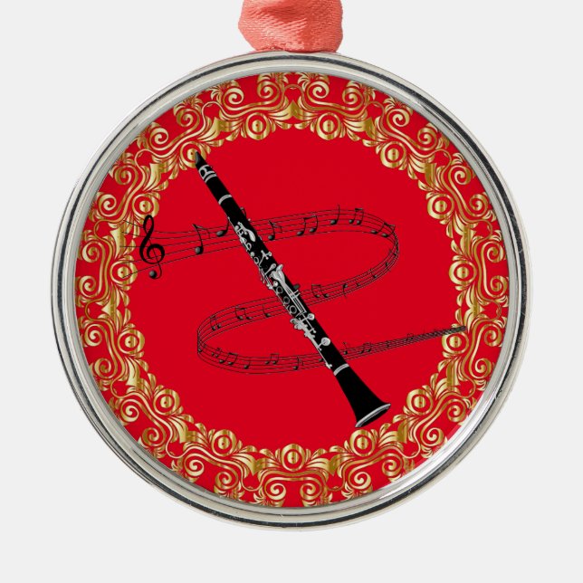 Clarinet, red and gold metal tree decoration (Front)