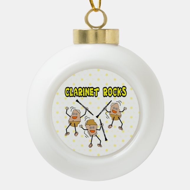 Clarinet Rocks Ceramic Ball Christmas Ornament (Front)