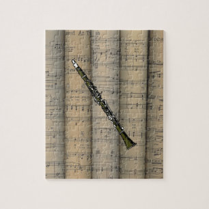 Clarinet  ~ Rolled Sheet Music Background ~ Music Jigsaw Puzzle