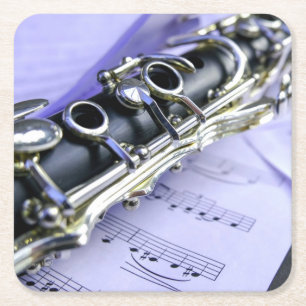 Clarinet Sheet Music Band Orchestra Square Paper Coaster