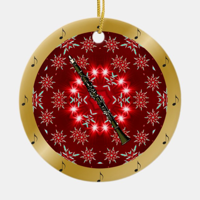 Clarinet ~ Silver ~ Red~ Gold ~ Christmas ~ Ceramic Tree Decoration (Front)