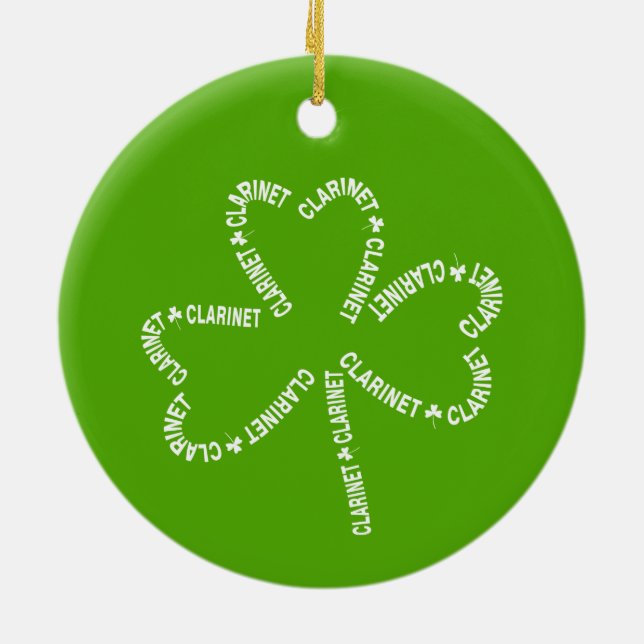 Clarinet Text Shamrock Ceramic Tree Decoration (Back)