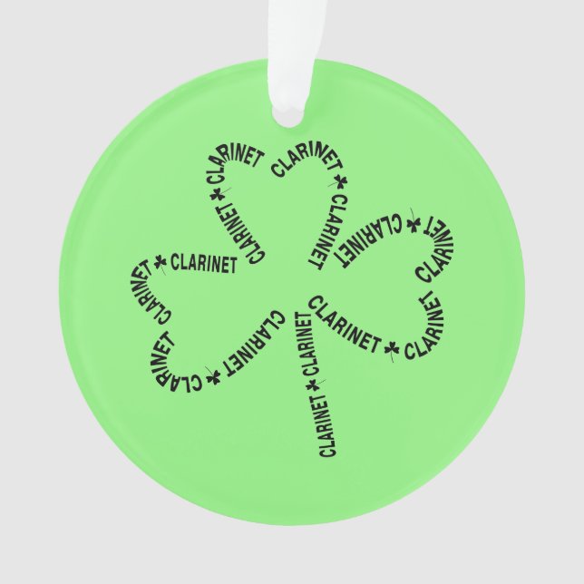 Clarinet Text Shamrock Ornament (Front)