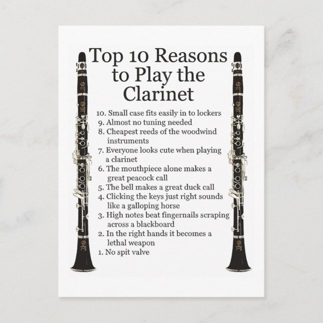 Clarinet Top 10 Postcard (Front)