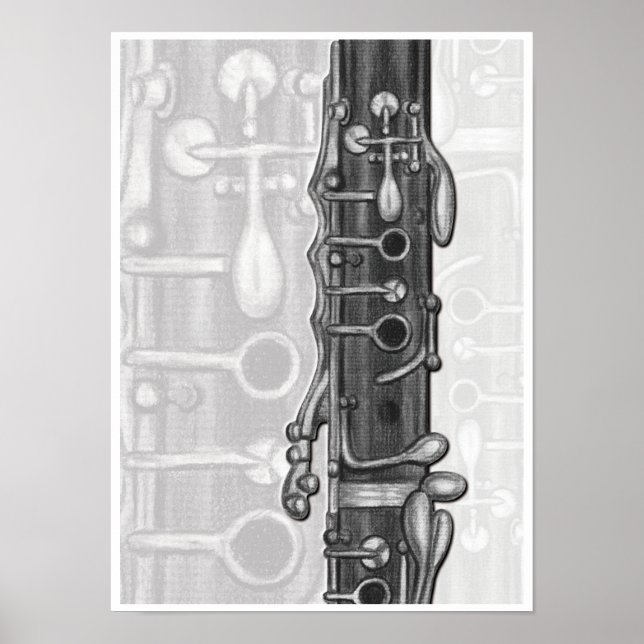 Clarinet Upper Joint in Charcoal Music Art Print (Front)