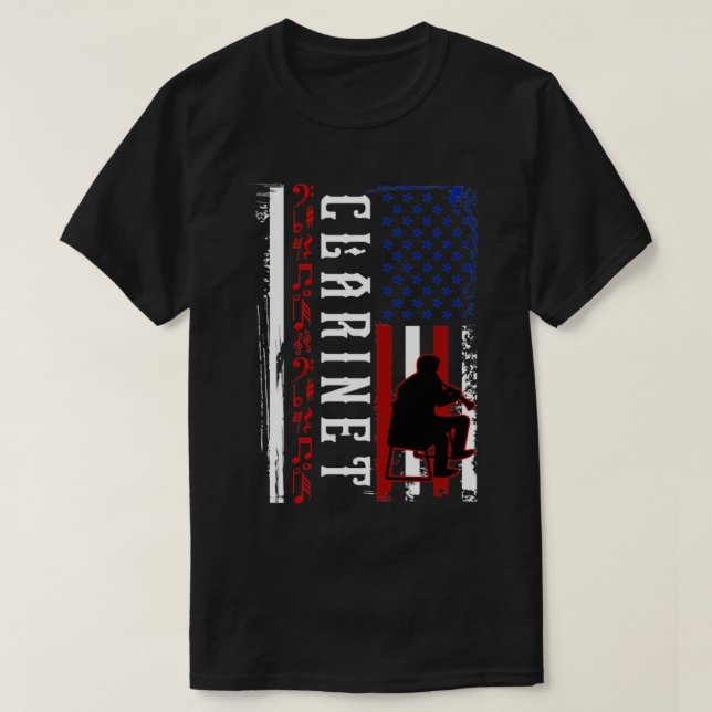 Clarinet US Flag Clarinetist T-Shirt (Design Front)