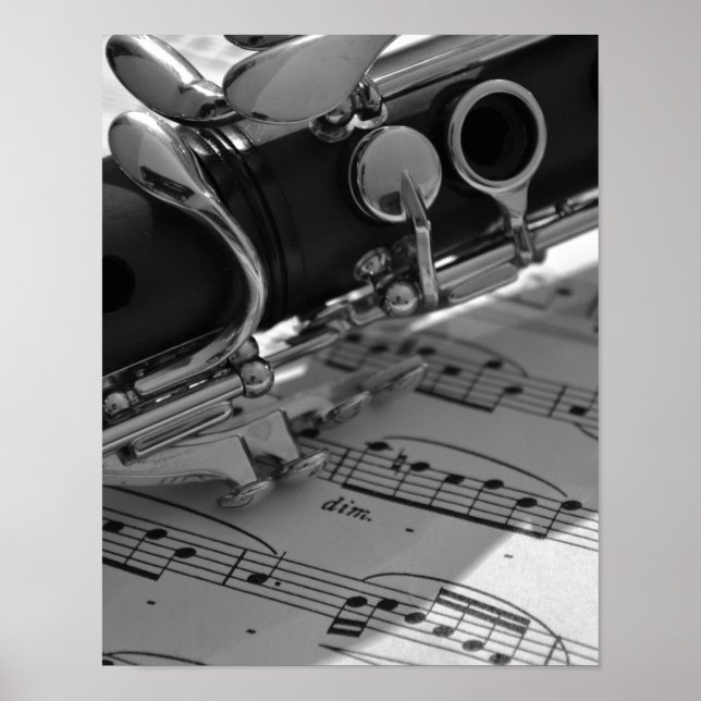 Clarinet with Sheet Music Poster (Front)
