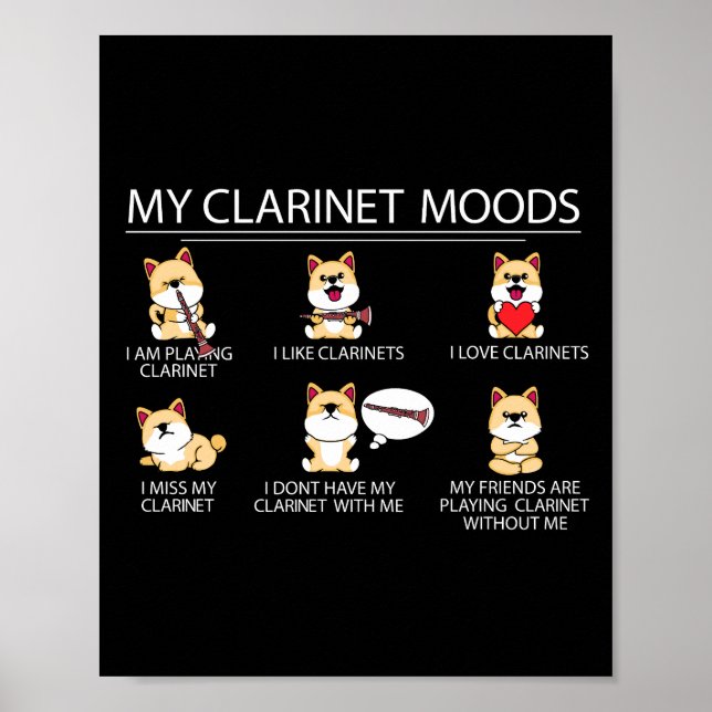 Clarinetist Shiba Inu Dog Musician Gift Clarinet Poster (Front)