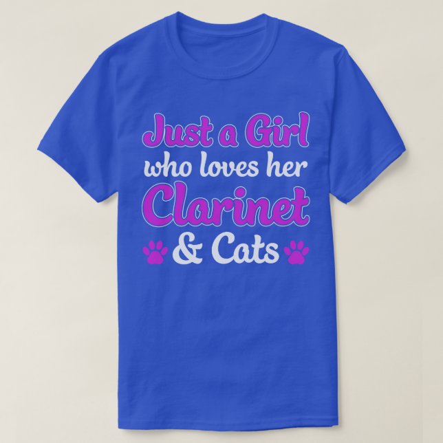 Clarinetist Women Girl Who Loves Clarinet and Cats T-Shirt (Design Front)