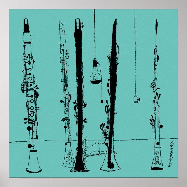 Clarinets Jazz Vintage Illustration Poster (Front)