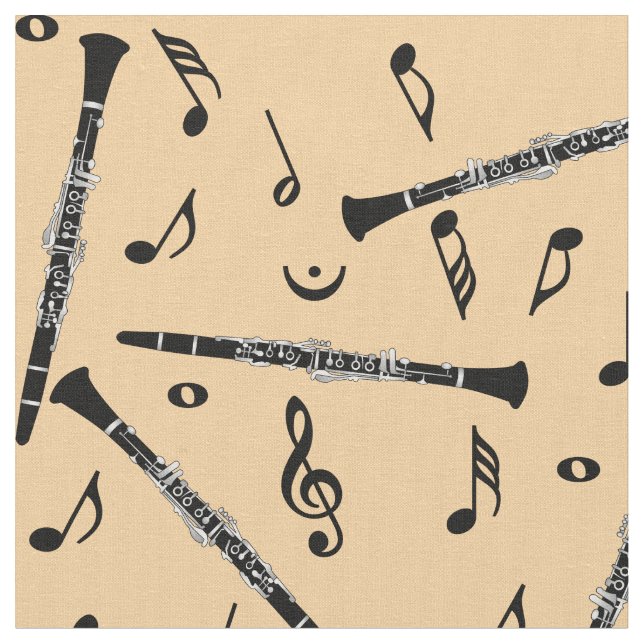 Clarinets Music Notes Pattern Fabric (Close Up)