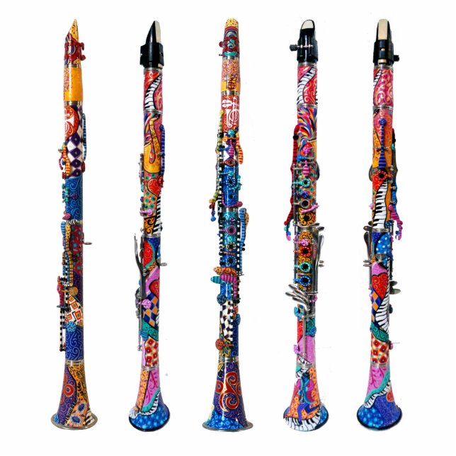 Clarinets Sculpture, Colourful Clarinet Statuette Standing Photo Sculpture (Front)