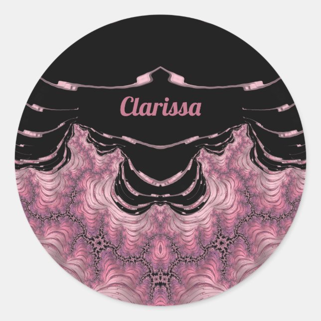 CLARISSA ~ Black and Pink ~  Classic Round Sticker (Front)
