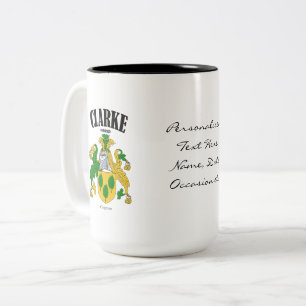 Clarke Family Crest, Translation & Meaning Two-Tone Coffee Mug