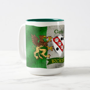 Clarke Irish Shield w/Distressed Flag Personalised Two-Tone Coffee Mug