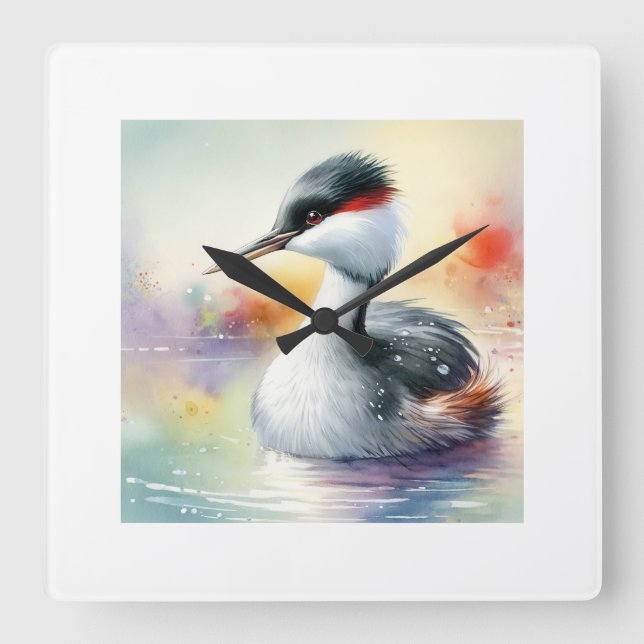 Clarks Grebe 061124AREF125 - Watercolor Square Wall Clock (Front)