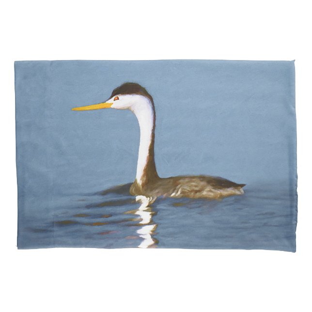 Clark's Grebe Painting - Original Bird Art Pillowcase (Front)