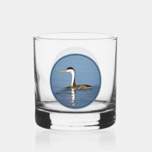 Clark's Grebe Painting - Original Wild Bird Art Whiskey Glass