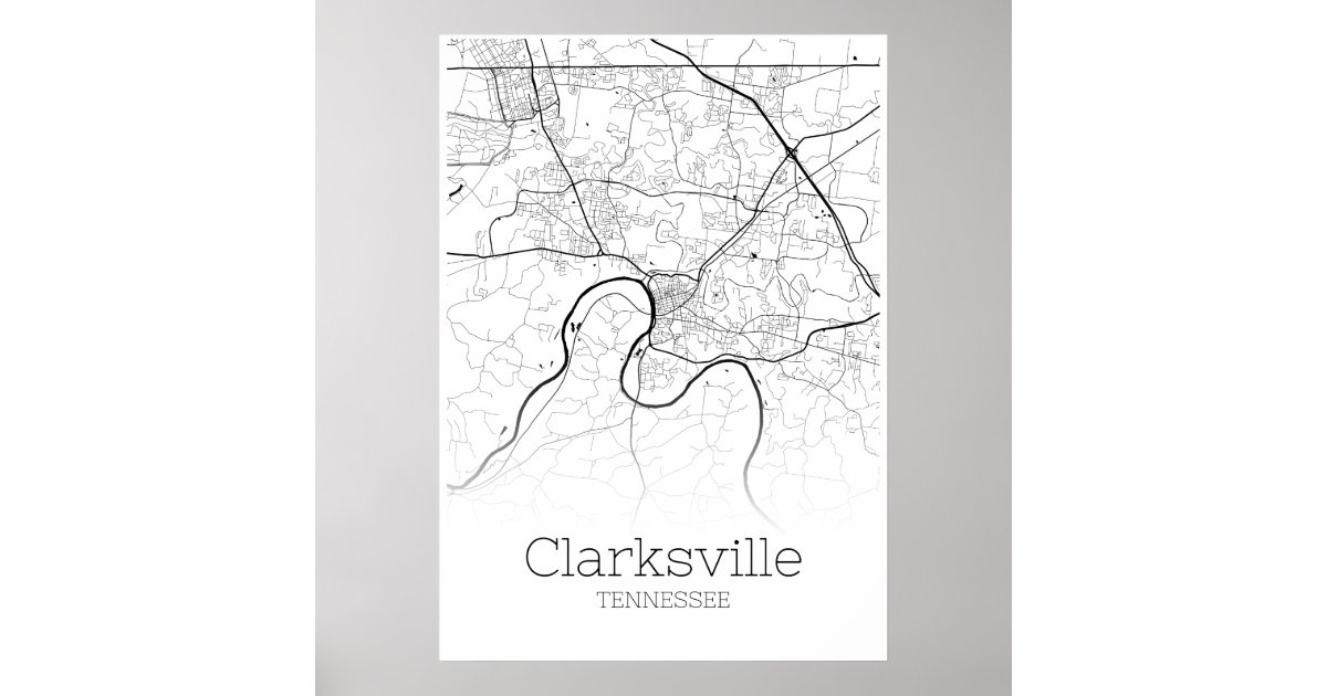 Clarksville Map Tennessee City Map Poster Zazzle.co.uk