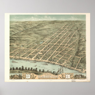 Clarksville Tennessee 1870 Antique Panoramic Map Poster