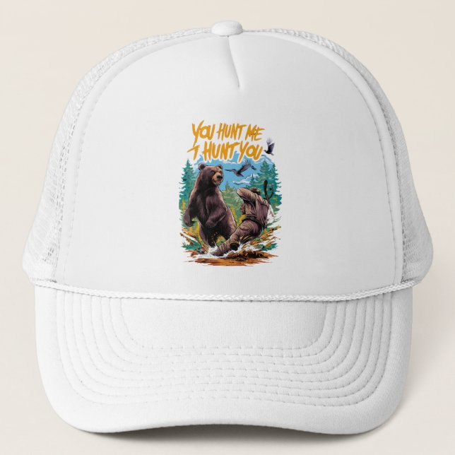 Clash in the woods bear hunting humourous trucker hat (Front)