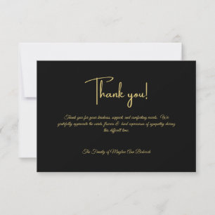 Clasic Black and Gold  Black Personalised Sympathy Thank You Card