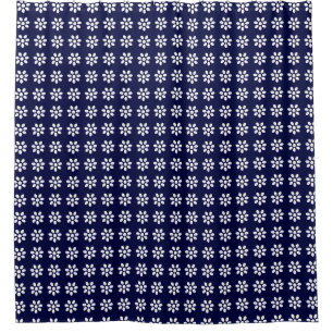 Clasic Vintage White Flower Pattern on Blue Custom Shower Curtain