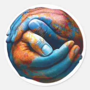 Clasped Hands Forming Planet Earth World Peace Classic Round Sticker