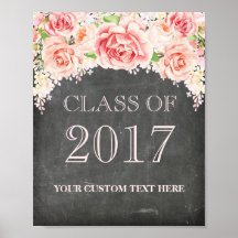 Class 2017 Grad Pink Watercolor Floral Chalkboard