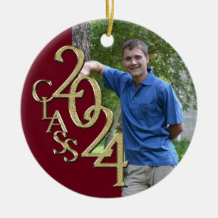 Class 2018 Burgundy and Gold Graduate Photo Ceramic Tree Decoration