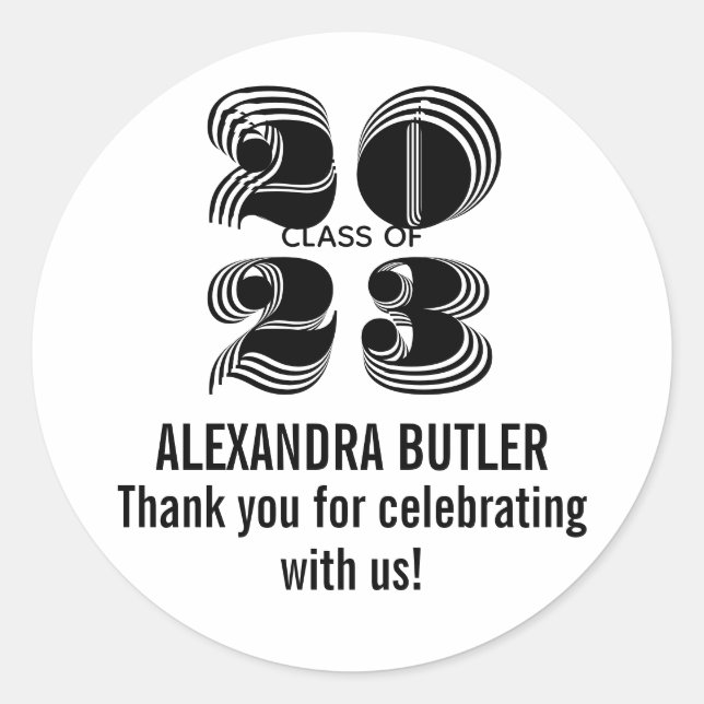 Class 2023 Black Thank you Party Favour Graduation Classic Round Sticker (Front)