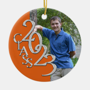 Class 2023 Orange and Silver Graduate Photo Ceramic Tree Decoration