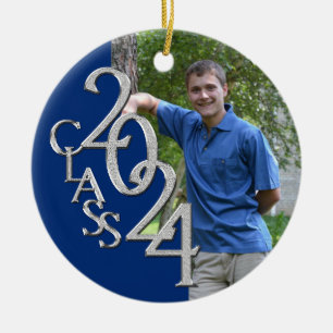 Class 2024 Blue and Silver Graduate Photo Ceramic Tree Decoration
