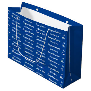 Class 2024 Blue and White Congratulations Grad Large Gift Bag