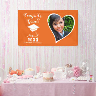 Class 2024 Grad Photo Orange White Graduation Banner