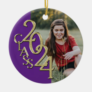 Class 2024 Graduation Photo Purple Ceramic Tree Decoration