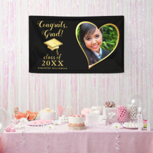 Class 2025 Grad Photo Black and Gold Graduation Banner
