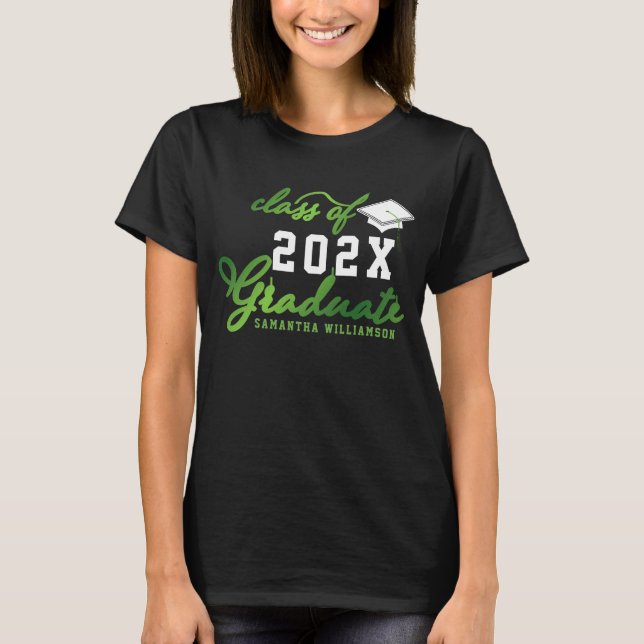Class 2025 Graduate Green White Black Graduation T-Shirt (Front)