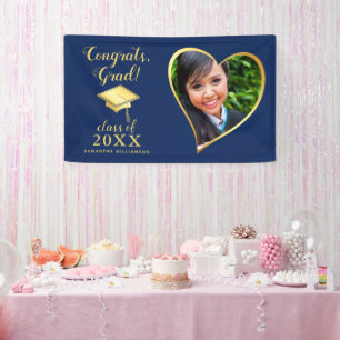 Class 2025 Photo Blue and Gold Graduation Banner