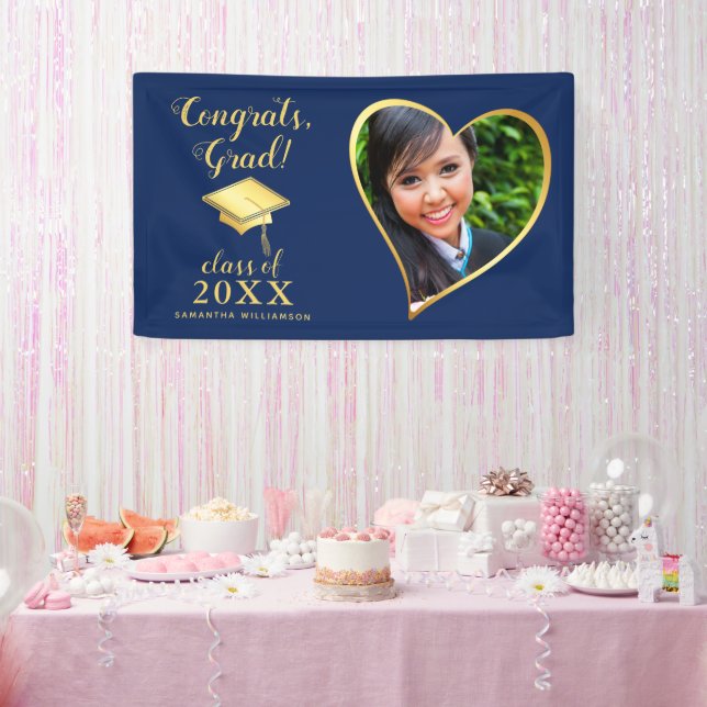 Class 2025 Photo Blue and Gold Graduation Banner (Party)