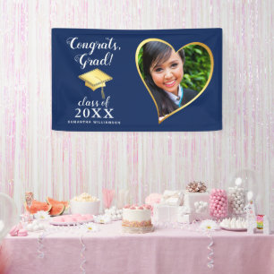 Class 2025 Photo Blue Gold White Graduation Banner