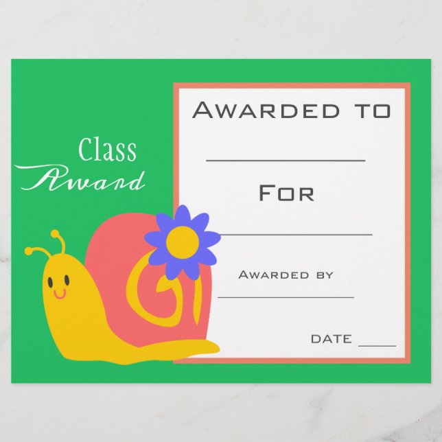 Class award cute snail children certificate (Front)