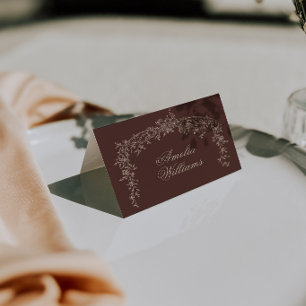 Class Chocolate Brown Floral Botanical Wedding Table Number