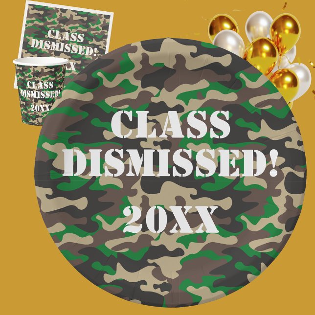 Class Dismissed Camo Graduation Party Paper Plate (Creator Uploaded)