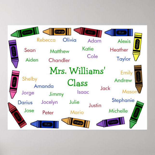 Class Names Poster - Crayons (Front)